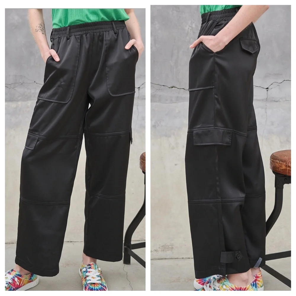 14 It’s All About The Satin Cargo Pants with Front Tie - Picture 2 of 4